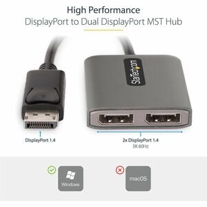 StarTech.com Dual-Monitor DisplayPort 1.4 Splitter, DisplayPort to 2x DP Multi-Monitor Adapter, Dual 5K 60Hz Computer MST 