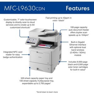 Brother Workhorse MFC-L9630CDN Laser Multifunction Printer - Color - Copier/Fax/Printer/Scanner - 42 ppm Mono/42 ppm Color