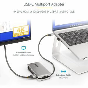 StarTech.com USB 3.2 (Gen 2) Type C Docking Station for Monitor, Tablet, Notebook - Space Gray - Portable - 1 Displays Sup