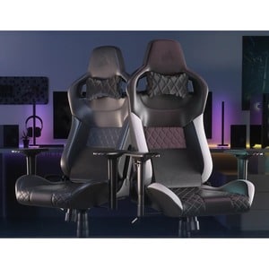 Corsair T1 RACE Gaming Chair - Black/White - For Gaming - PVC Leather, Nylon, Memory Foam - White, Black