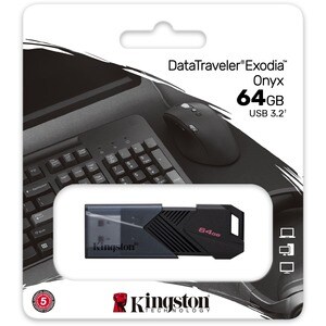 Kingston DataTraveler Exodia 64GB USB 3.2 (Gen 1) Type A Flash Drive - 64 GB - USB 3.2 (Gen 1) Type A - Matte Black