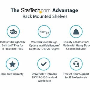 StarTech.com 1U Server Rack Cabinet Shelf - Fixed 7" Deep Cantilever Rackmount Tray for 19" Data/AV/Network Enclosure w/ca