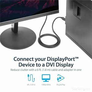 StarTech.com 10ft (3m) DisplayPort to DVI Cable, DisplayPort to DVI-D Adapter/Converter Cable, 1080p Video, DP 1.2 to DVI 