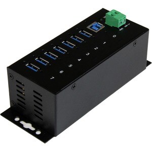 7 Port Industrial USB 3.0 Hub - 15kV ESD and 350W Surge Protection - DIN Rail / Surface Mountable Metal Housing - Wide-ran