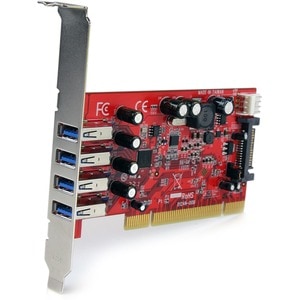 4 Port PCI SuperSpeed USB 3.0 Adapter Card with SATA/SP4 Power - Quad Port PCI SuperSpeed USB 3 Controller Card with SATA/