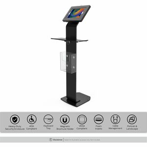 CTA Premium Locking Floor Stand Kiosk with Universal Security Enclosure, Keyboard Tray, and Storage Compartment (Black) - 