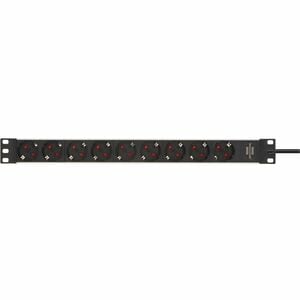 Alu-Line 19" Power Strip 9-way (Extension Lead made of high-quality aluminium with 2m cable) - Right-angled Connector - 9 