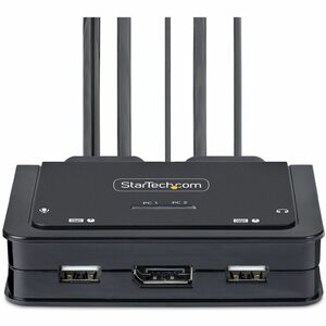 StarTech.com 2-Port USB-C Cable KVM Switch, 4K 60Hz DisplayPort Output, Compact KVM with 4ft/1.2m Integrated Host Cables, 