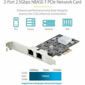 StarTech.com 2-Port 2.5G NBASE-T PCIe Network Card, Computer Network Card Interface, Intel® I225-V, Dual-Port Ethernet, Mu