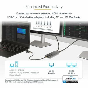 StarTech.com Adattatore USB-C a HDMI - Convertitore USB tipo C o A a 2x HDMI 4K 60Hz 100W PD - Adattatore video USB type C