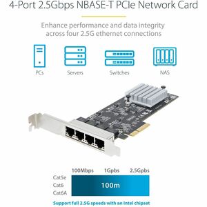StarTech.com 2,5 Gigabit Ethernet Adapter für Server - 2.5GBase-T - Plug-in-Karte - PCI Express 2.0 x4 - Niedriges Profil 
