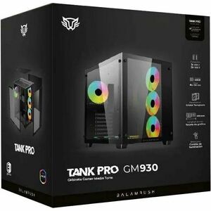 Gabinete Gamer Balam Rush Media Torre Tank Pro GM930 / Max MB ATX / GPU 355 mm / 2x USB 3.0 + 1x USB 2.0 + Audio + 4xFan A