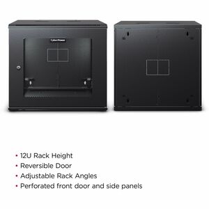 CyberPower CR12U61003 Wall Mount Enclosure - For Switch, Patch Panel - 12U Rack Height - Wall Mountable - Black - Metal - 