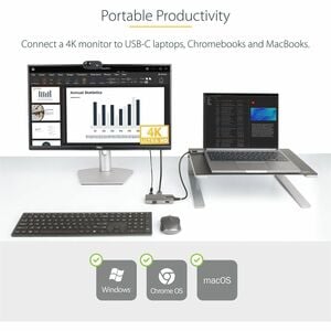 StarTech.com USB Type C Docking Station for Tablet, Monitor, Notebook - 100 W - Space Gray - Portable - 1 Displays Support