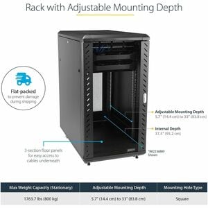 32U 19IN Server Rack Cabinet - Adjustable Depth 6-32IN - Flat Pack - Lockable 4-Post Network/Data/AV Equipment Rack Enclos
