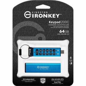IronKey Keypad 200 64GB USB 3.2 (Gen 1) Type C Flash Drive - 64 GB - USB 3.2 (Gen 1) Type C - 280 MB/s Read Speed - 200 MB