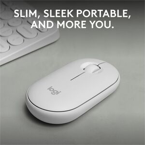 Logitech Pebble 2 M350s Mouse - Optical - Wireless - Bluetooth - Tonal White - 4000 dpi - Scroll Wheel - 3 Button(s) - Sym