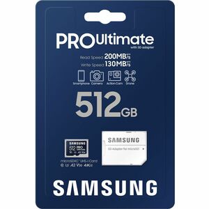 Carte microSD Samsung PRO Ultimate UHS-I 512 Go, MB-MY512SA/WW, vitesse jusqu'à 200 Mo/s, garantie 10 ans, lecteur SD