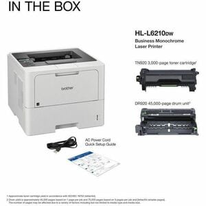 Brother HL-L6210DW Desktop Wired/Wireless Laser Printer - Monochrome - 50 ppm Mono - 1200 x 1200 dpi class - Automatic Dup