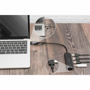 Digitus USB 3.0 Hub 4-Port, Slim Line. Hostschnittstelle: USB 3.2 Gen 1 (3.1 Gen 1) Type-A + Type-C, Hub-Schnittstellen: U