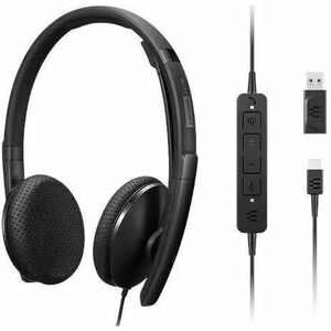 Lenovo Wired Over-the-head Stereo Headset - Black - Microsoft Teams Certification - Binaural - Ear-cup - 2.2 Kilo Ohm - 20