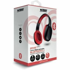 Urban Factory Movee Wireless On-ear, Over-the-head Stereo Headset - Black, Red - Binaural - Ear-cup - Bluetooth