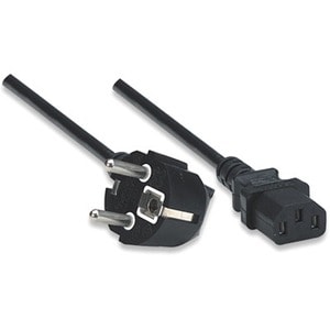Manhattan Mains Power Cord/Cable, Euro 2-pin plug (CEE 7/4 Schuko) to C13 Female (kettle lead), 1.8m, 16A, Black, Lifetime