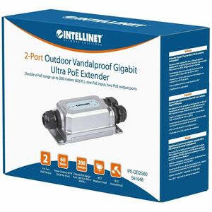 Intellinet PoE++ Extender - 57 V DC Input - 1 x RJ-45 Input Port(s) - 2 x RJ-45 Output Port(s) - 60 W