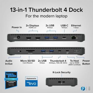 Plugable Thunderbolt 4 Dock with 100W Charging, Thunderbolt Certified - Laptop Docking Station Dual Monitor Single 8K or D