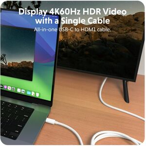 Hyper HyperDrive HD6007WHGL 2.50 m HDMI/USB-C A/V Cable - Cable for Audio/Video Device, USB Device, Monitor, Smartphone, T
