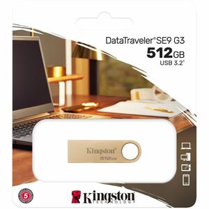 Kingston DataTraveler SE9 G3 512 GB USB 3.2 (Gen 1) Type A Flash Drive - 220 MB/s Read Speed - 100 MB/s Write Speed - 5 Ye