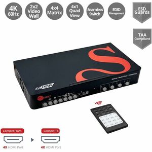 SIIG 4x4 HDMI 4K60Hz Matrix with Quad-Viewer & VideoWall - 4x4 HDMI Matrix + Video Wall + Quad-Viewer Processor - 4K@60Hz 