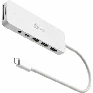 j5create USB-Typ C Docking Station - Speicherkartenleser - SD, microSD - Weiß - USB Typ-A - USB Typ C - HDMI - Kabelgebund