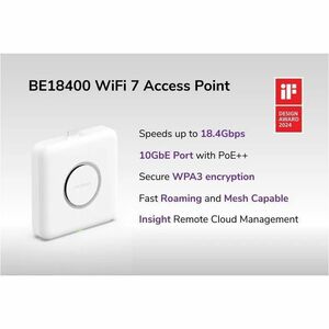 Netgear WBE750 Tri Band Wi-Fi 7 IEEE 802.11 a/b/g/n/ac/ax/be 18.40 Gbit/s Wireless Access Point - 6 GHz - 1 x Network (RJ-