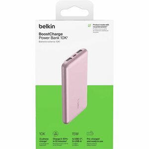 Belkin BoostCharge Power Bank - Pink - For iPhone - 10000 mAh - Pink