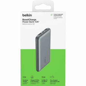 Belkin BoostCharge Power Bank - Space Gray - For iPhone - 2 x Type-A 15W, 1 x Type-C 15W - 10000 mAh - 15 W - 3 x USB - Sp