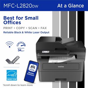 Brother MFC-L2820DW Wireless Laser Multifunction Printer - Monochrome - Grey - Copier/Fax/Printer/Scanner - 34 ppm Mono/7.