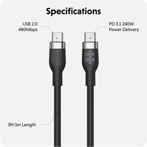 Câble Targus HyperJuice HJ4002BKGL - 2 m - Pour Dispositif USB typce C, MacBook, Ordinateur Portable, Téléphone Sur IP, Sm