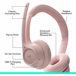 Logitech Zone 300 Wireless Bluetooth Headset With Noise-Canceling Microphone, Rose - Stereo - Wireless - Bluetooth - 98.4 