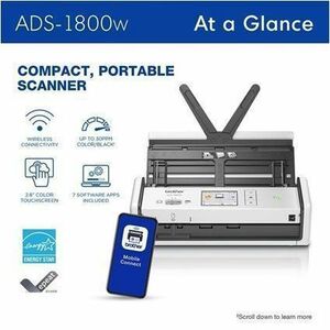 Scanner à alimentation feuille à feuille Brother ADS-1800W - Résolution Optique 600 dpi - Couleur 48 bit - Échelle des Gri