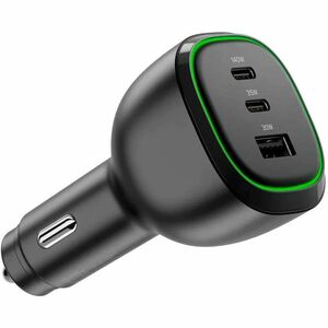165W car charger USB-C USB-A ports fast charging for laptops, tablets, and smartphones with 1m cable