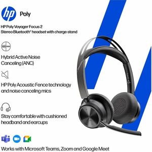 Poly Voyager Focus 2 Wired/Wireless Over-the-head, On-ear Stereo Headset - Black - Microsoft Teams Certification - Google 