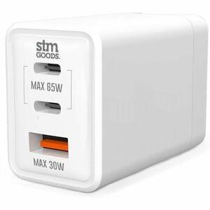 STM Goods 65W three port (USB-C x2 & USB-A) power adapter (univ) - white - 65 W - United States, Australia, Europe - White
