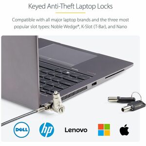 StarTech.com 25-Pack Universal Laptop Lock 6.6ft, Keyed Alike Locking Cable, Security Cable, Compatible w/Noble Wedge®/Nan