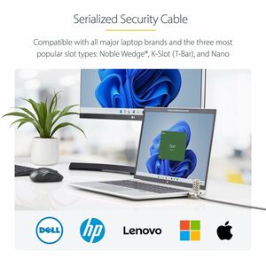 StarTech.com Paquete de 25 Candados con Cable de 3m Serializados para Laptop - Compatible con Noble Wedge®/Nano/K-Slot - 2