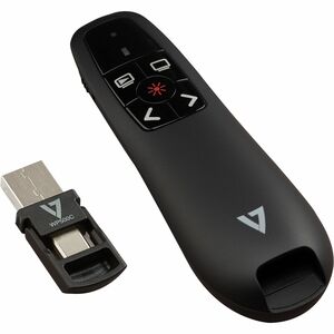 V7 WP500C Presentation Pointer - Radio Frequency - USB Type C, USB Type A - Laser - 5 Button(s) - Black - Wireless - 50 m 