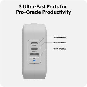 Hyper HyperJuice HJ1003WHWWGL 70 W AC Adapter - 1 USB - 2 USB Type-C - For Notebook, Smartphone, Tablet PC, Headphone, Mac