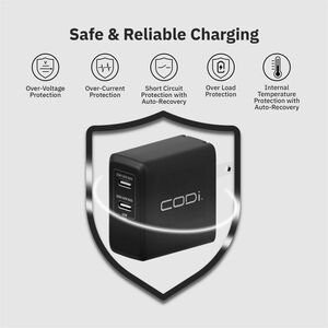 CODi 45W Wall Charger Duel USB-C Charging Ports - Overcurrent, overload, overvoltage protection, and short circuit protect