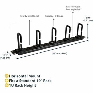 1U Server Rack Cable Management Panel - Use this 1U cable manager to organize network server and KVM cabling in your rack