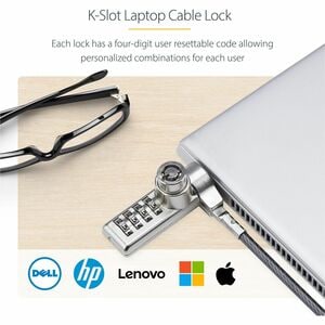 StarTech.com Cable Lock For Notebook, Monitor, Printer - 1.98 m Cable - Resettable - 4-digit - Combination Lock/Keyed Lock